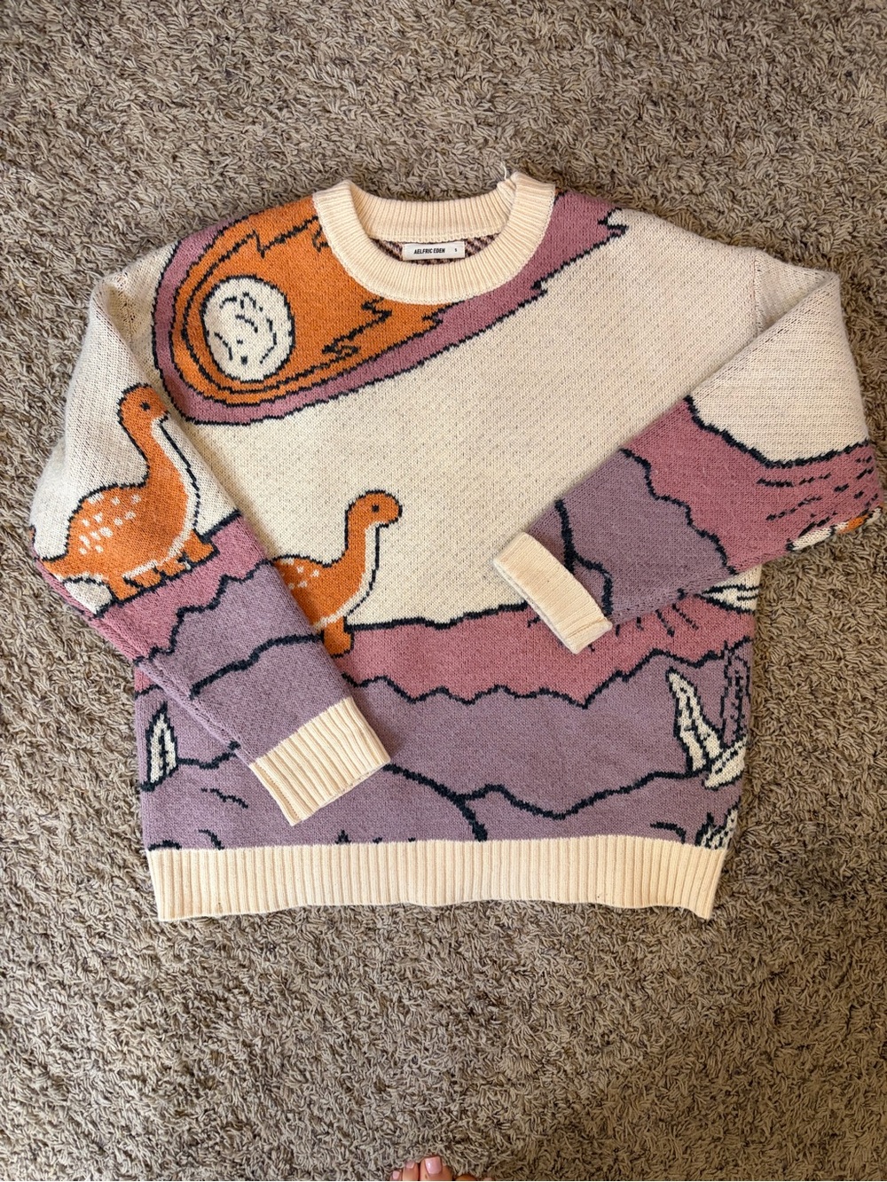 Aelfric Eden Cream, Lavender & Orange Dino Graphic Crewneck Sweater